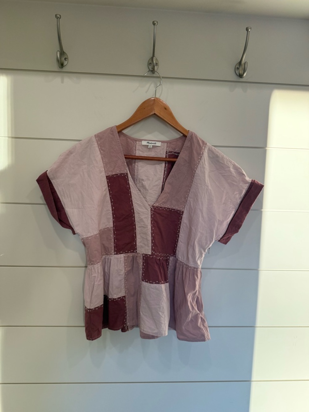 Madewell Signature Poplin Patchwork Peplum Top size 6 - Picture 3 of 9